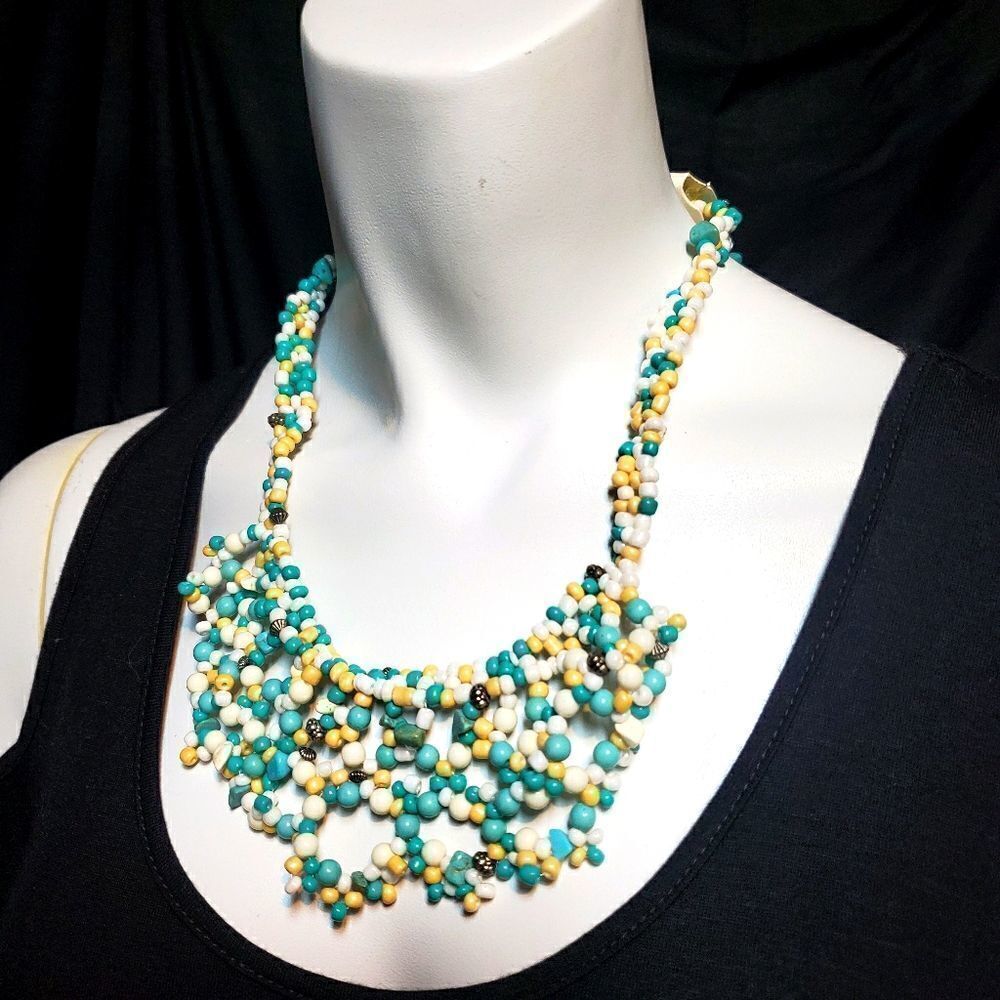 NWT Arte Teal, White, & Yellow Necklace & Earrings